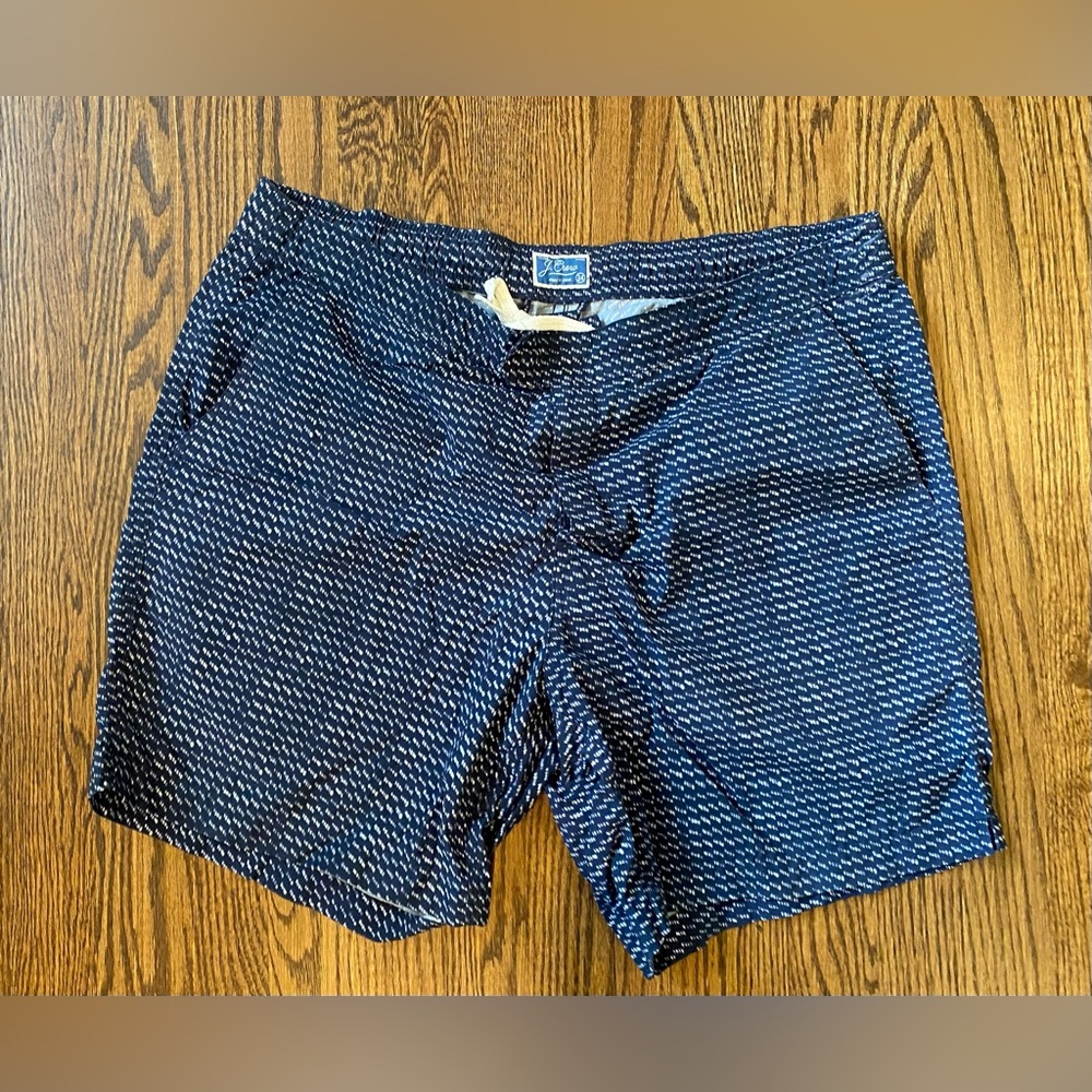 J. Crew Blue/White Swimsuit with Drawstring Closure and Pockets Size: 34